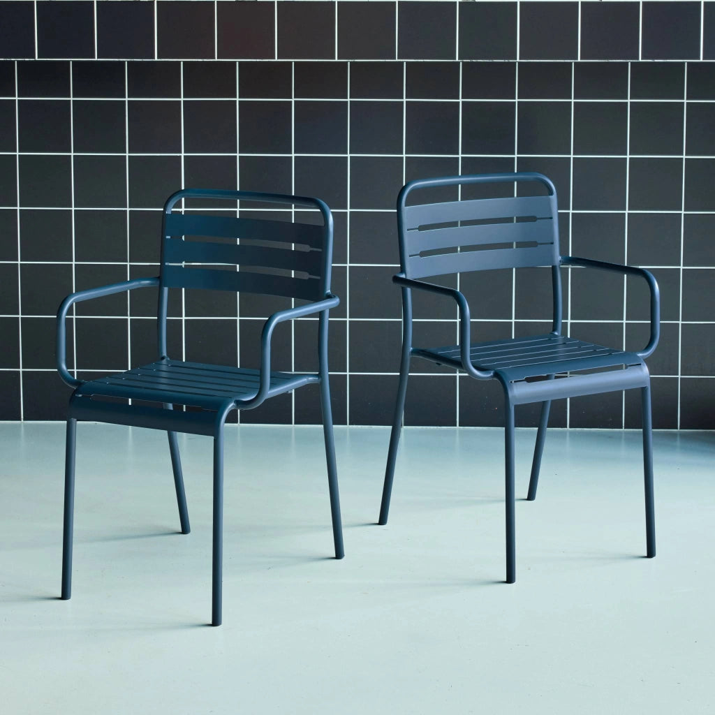 set 2 sedie da giardino bistrot in acciaio, blu navy