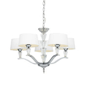 Lampadario 5 luci paralumi bianchi cromato cristalli E14