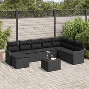 Set Divano da Giardino con cuscino 9 pcs Nero Poly Rattan