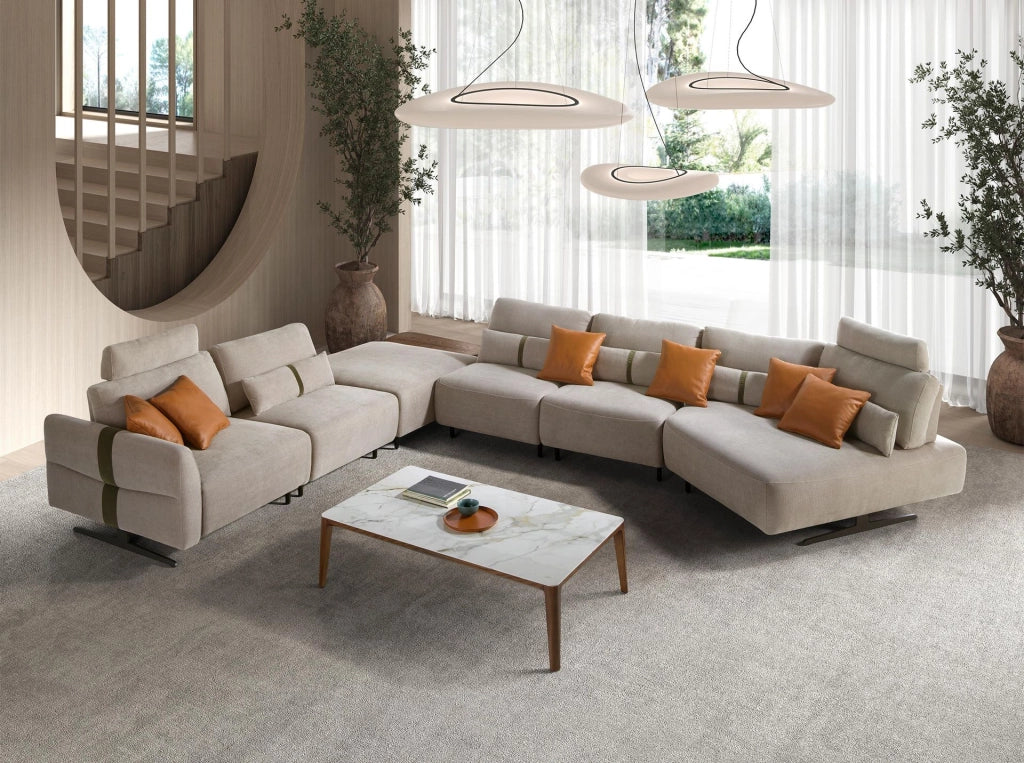 Divano chaise longue relax modulare destro in tessuto sabbia