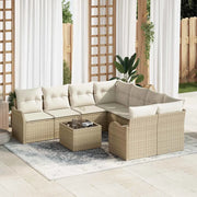 Set Divano da Giardino con cuscino 9 pcs Beige polyrattan