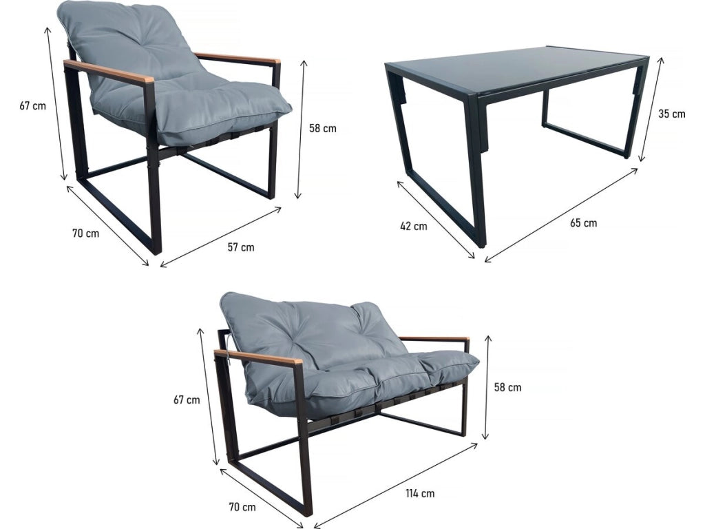 Set di mobili da giardino "Jules" - 4 posti - Grigio/Nero