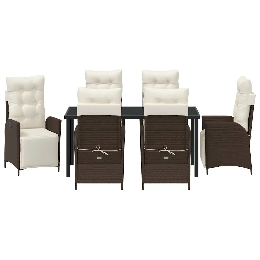 Set da Pranzo per Giardino con cuscino 7 pcs Marrone polyrattan