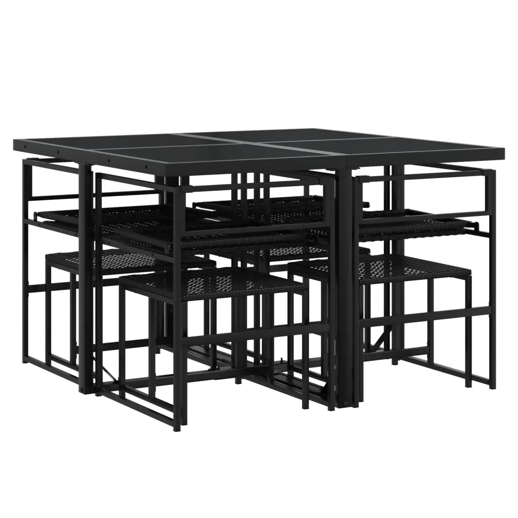 Set da Pranzo da Giardino 9 pz con Cuscini Nero in Polyrattan 3295068