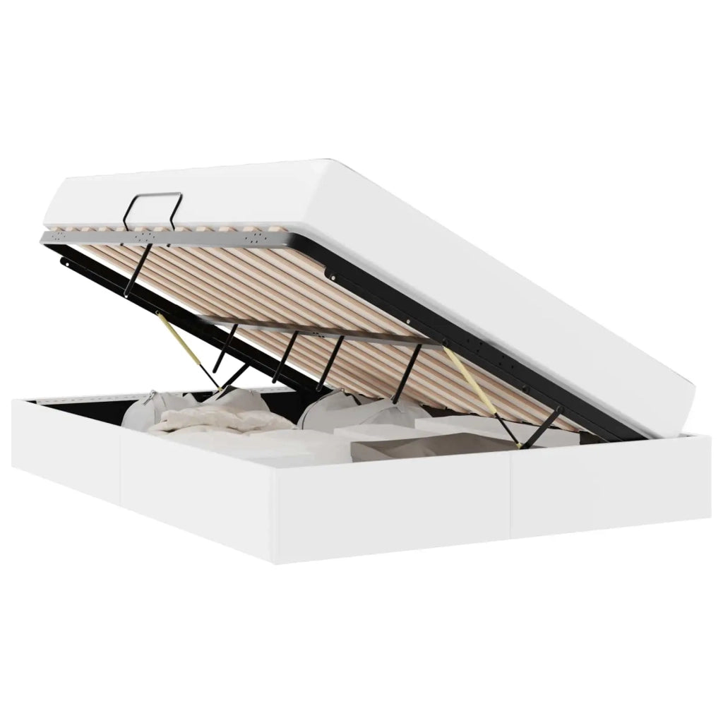Letto con contenitore e materasso 2 pcs Bianco Pelle