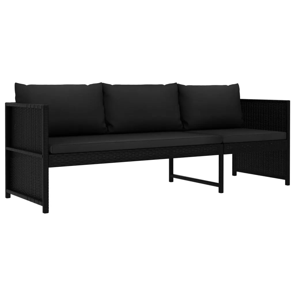 Set Divani da Giardino 3 pz con Cuscini in Polyrattan Nero 47400