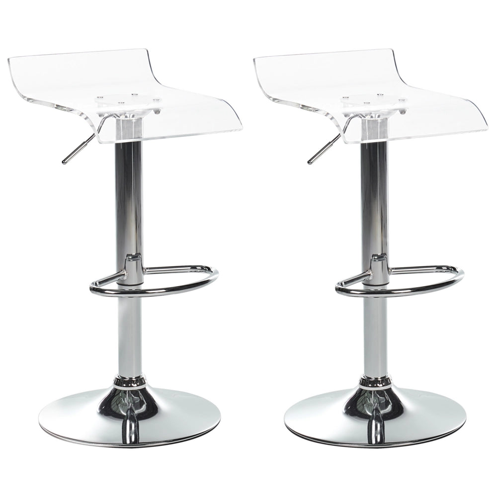 Set di 2 sedie da bar girevoli in acrilico trasparente gambe in metallo argentato regolabile in altezza stile moderno