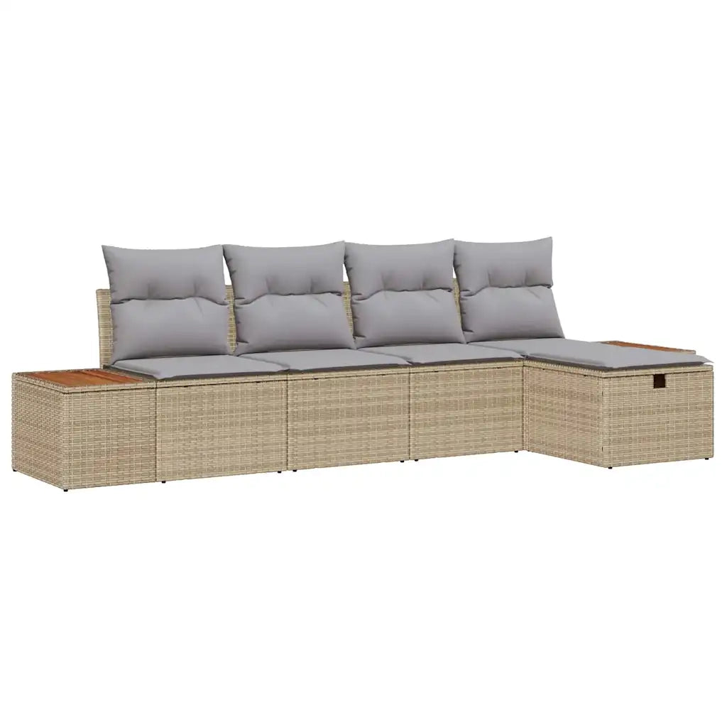 Set Divano da Giardino con cuscino 5 pcs Beige polyrattan