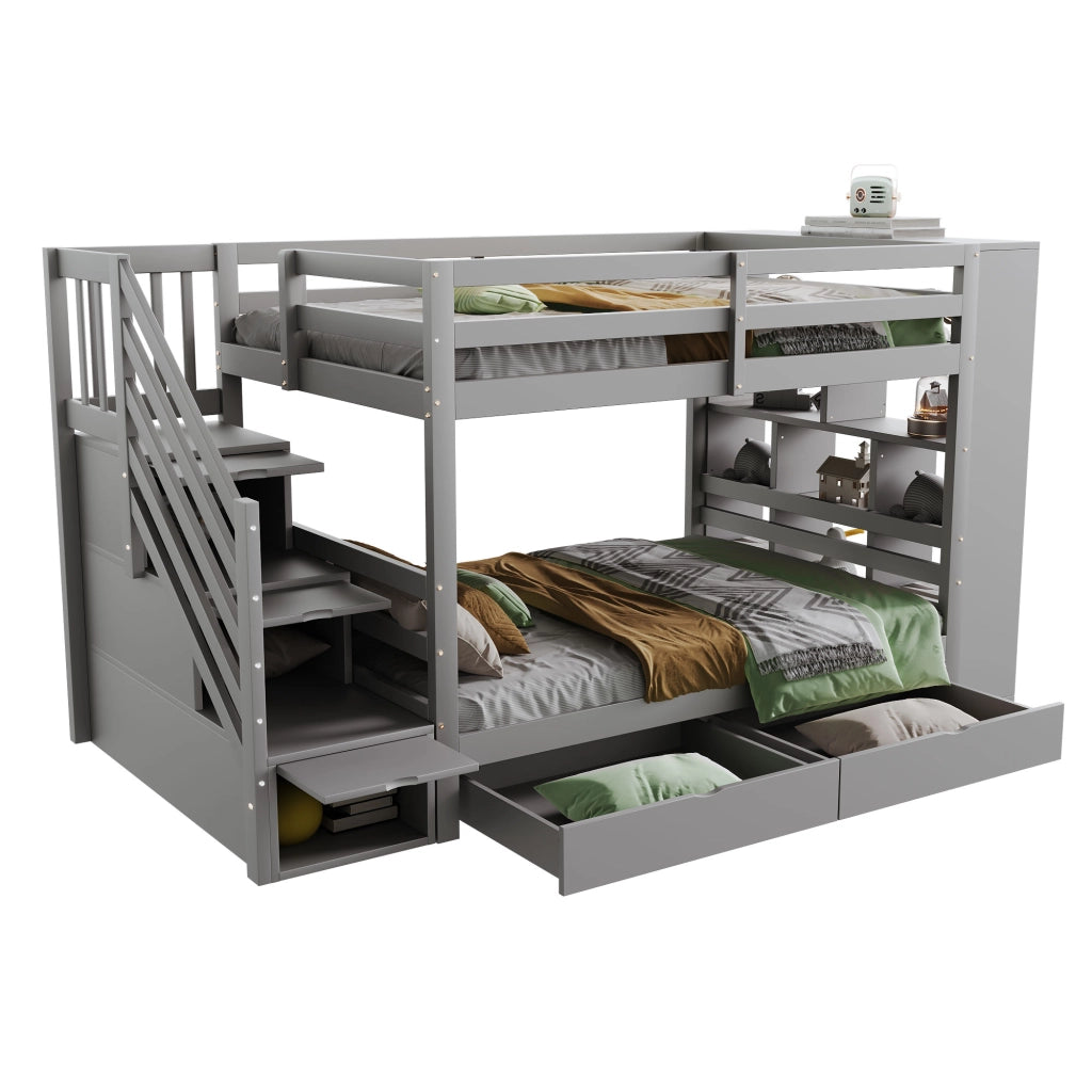 Letto a Castello 90x200 con Cassetti e Doghe ¨C MINIMAL ¨C Pino Grigio