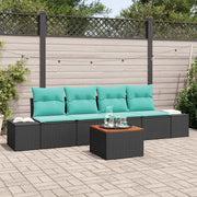 Set Divano da Giardino 5 pz Nero e Turchese polyrattan 3356562