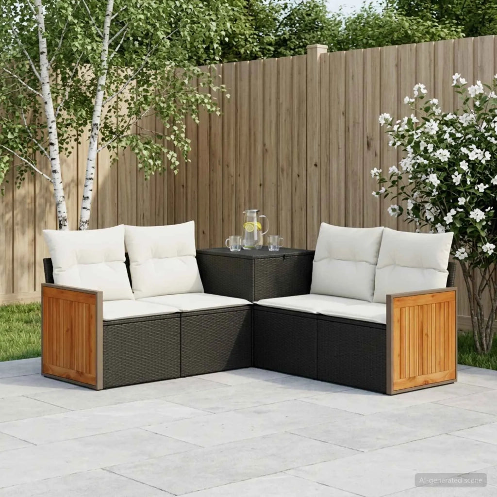 Set di divani 5 pz Nero e Bianco Crema 3447957