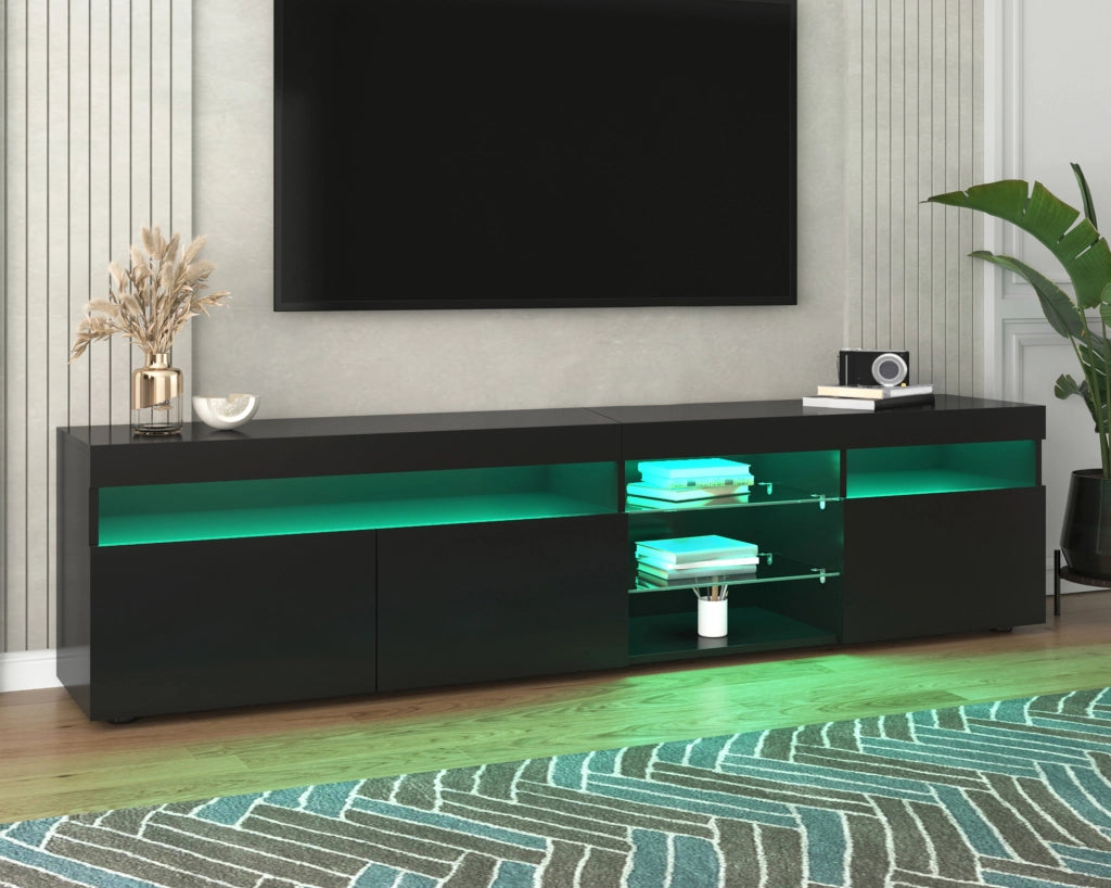 Cassettiera per TV nera lucida in MDF lunghezza 180 cm