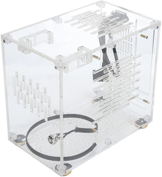 Computerbehuizing Mini ITX in Acero trasparente - Raffreddamento a 360 gradi aperto - Installazione facile - Pannello panoramico - Elevate prestazioni - Scatola PC