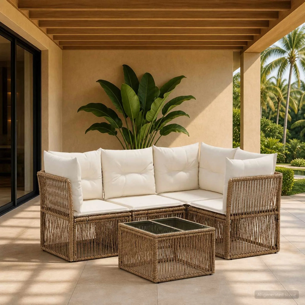 Set Divano da Giardino 5 pz Beige polyrattan 3434214