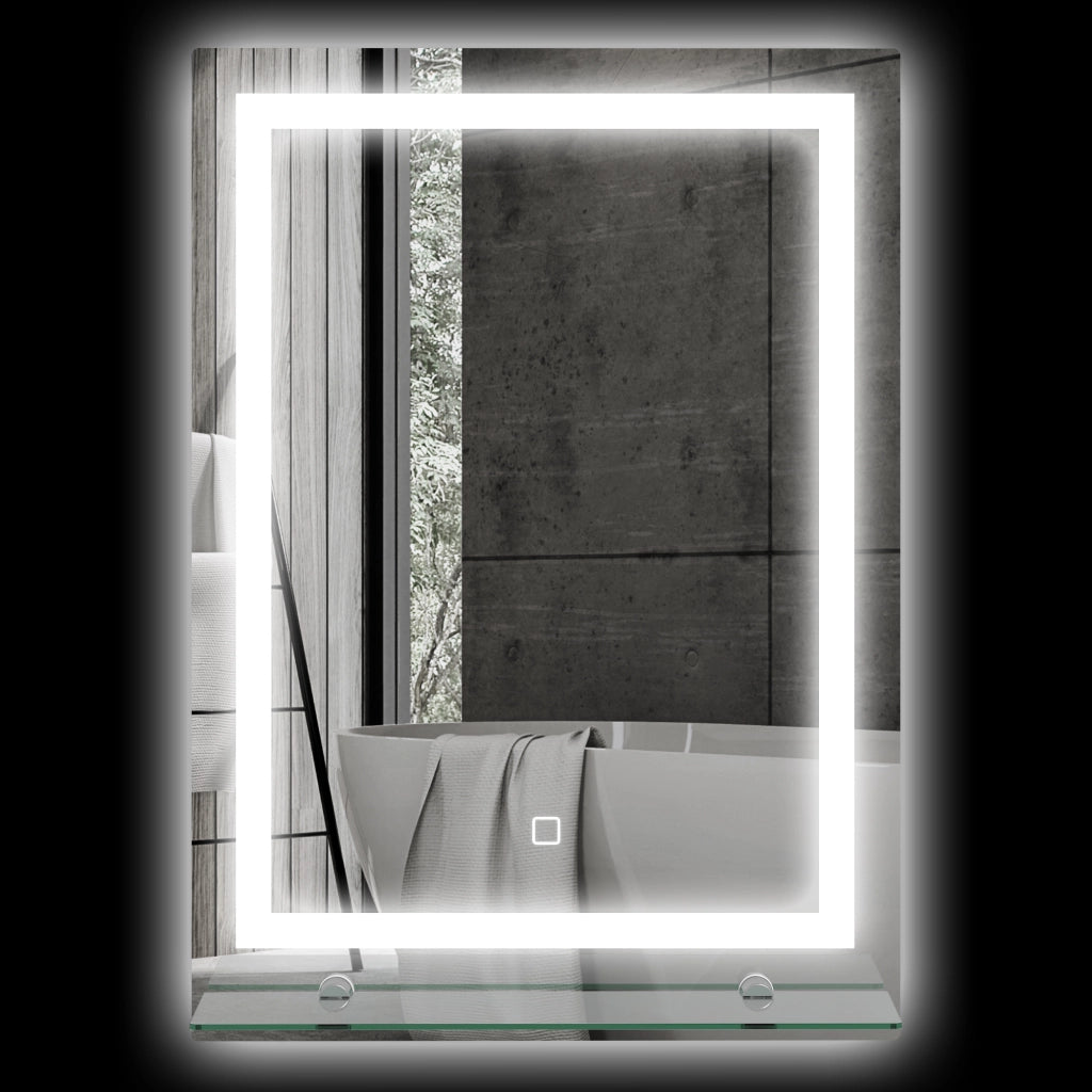 Specchio da Bagno con Luce LED e Ripiano in Vetro ¨C Minimal ¨C 50x70 cm Argento