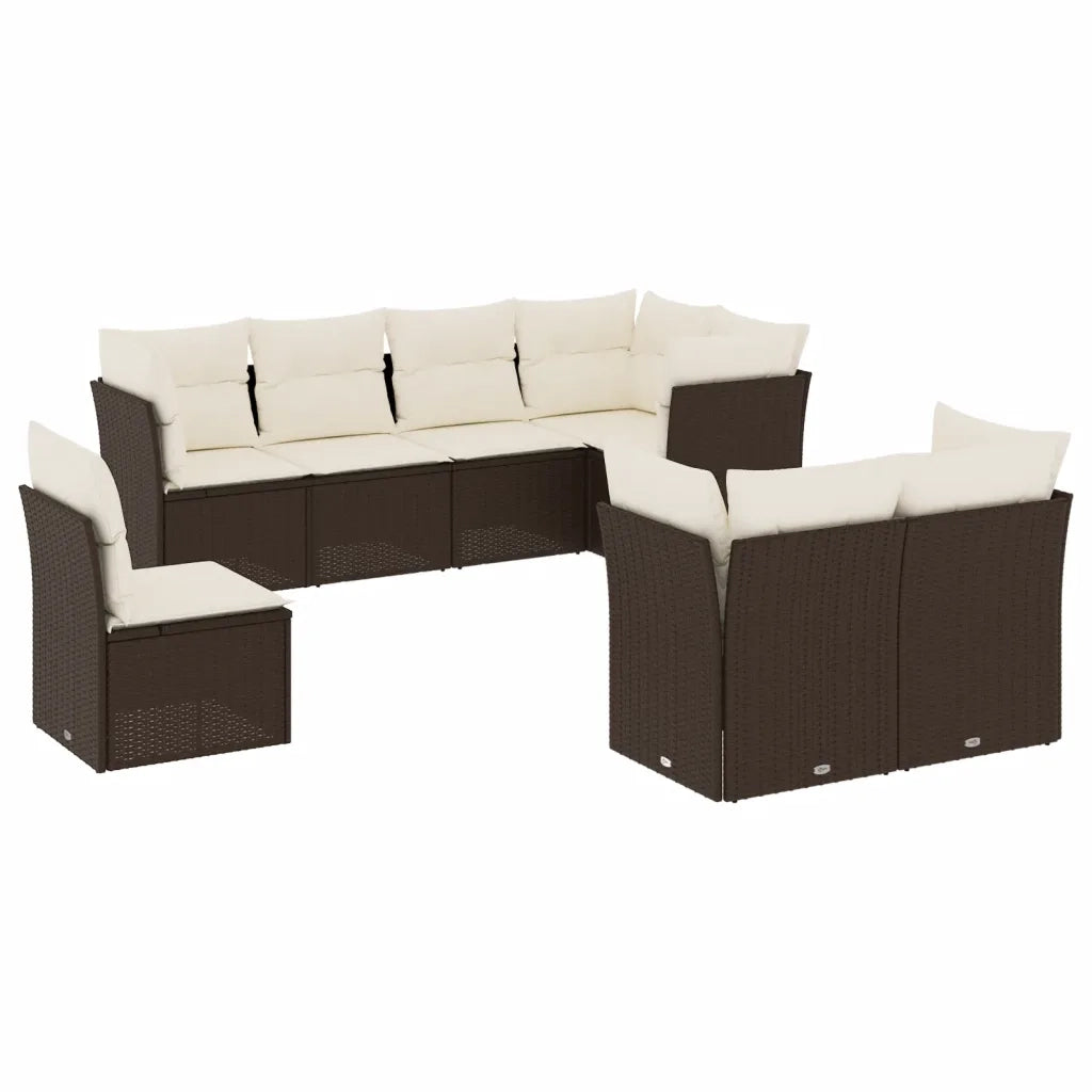 Set Divani da Giardino 8 pz con Cuscini Marrone in Polyrattan