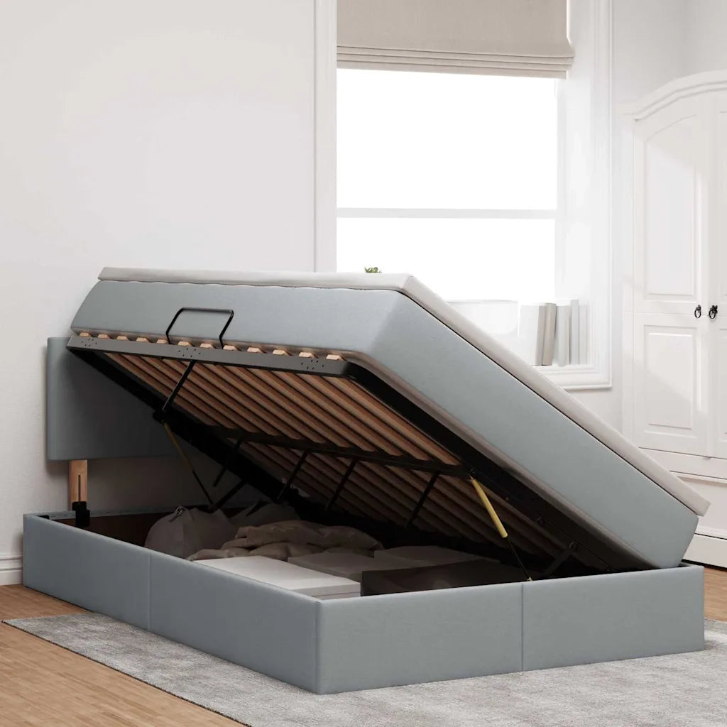 Letto con contenitore e LED Grigio chiaro 120 x 200 cm Tessuto
