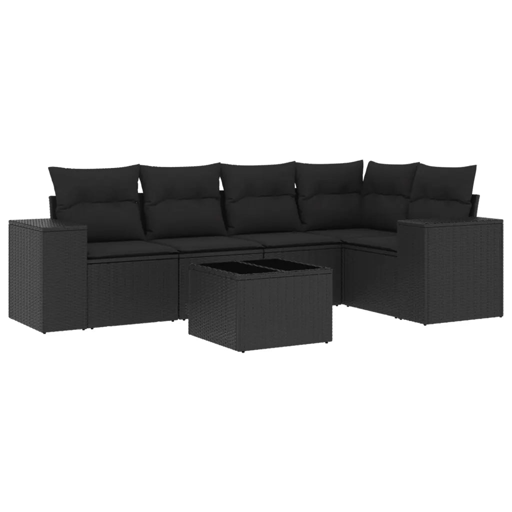 Set Divano da Giardino 6 pz con Cuscini Nero in Polyrattan 3254872