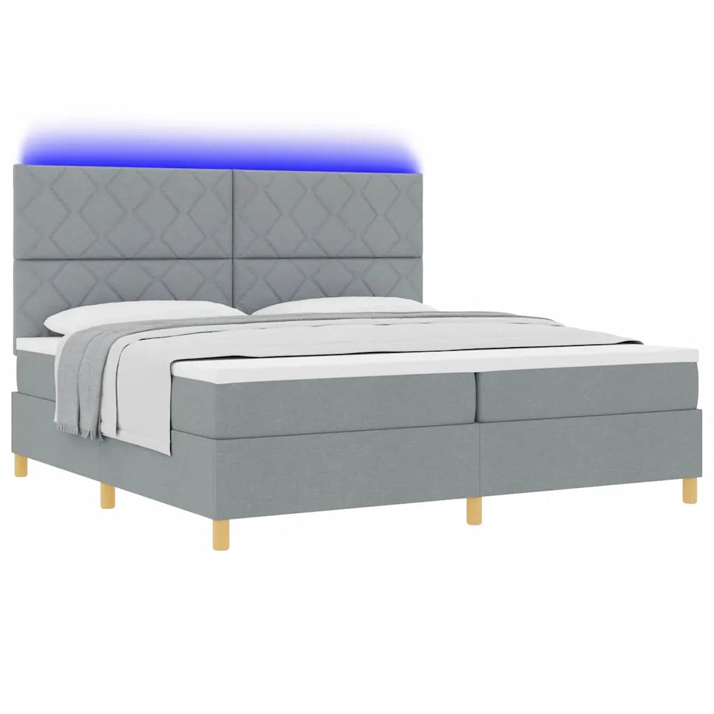 Letto a Sorgente LED Grigio chiaro 200 x 200 cm Tessuto 3343201