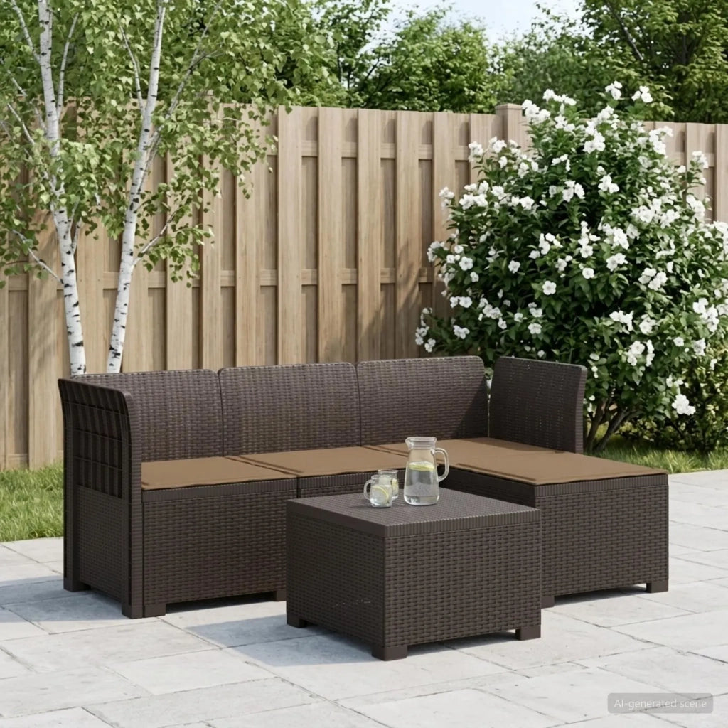 Divano da giardino 4 posti con cuscini aspetto rattan PP 3443932
