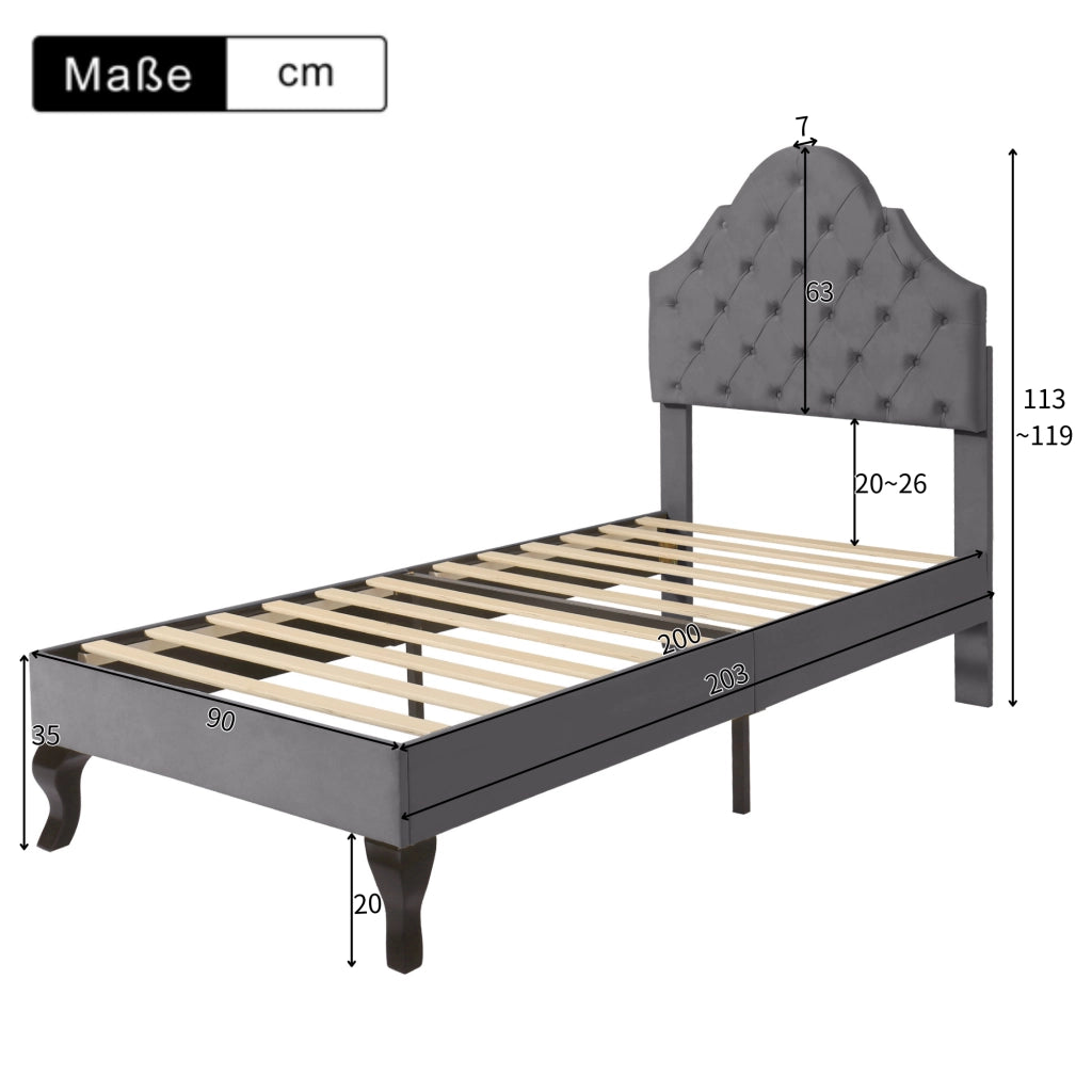 letto imbottito velluto grigio 90 x 200 cm