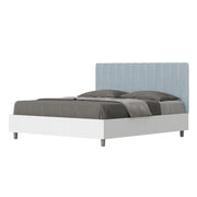 BS COM Letto matrimoniale senza rete 160x190 bianco frassino testata microfibra azzurro