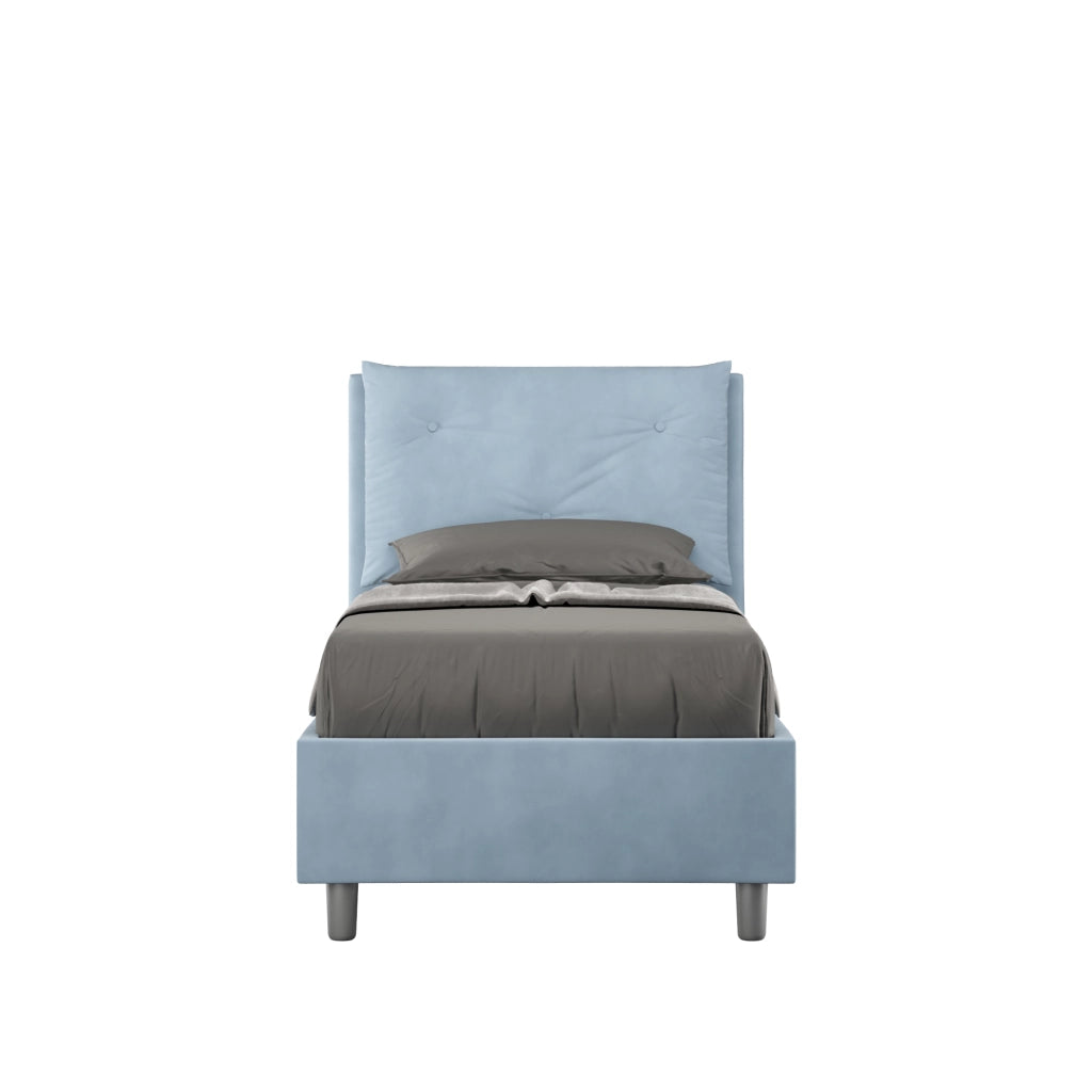 BS COM Letto singolo contenitore imbottito 90x210 microfibra azzurro