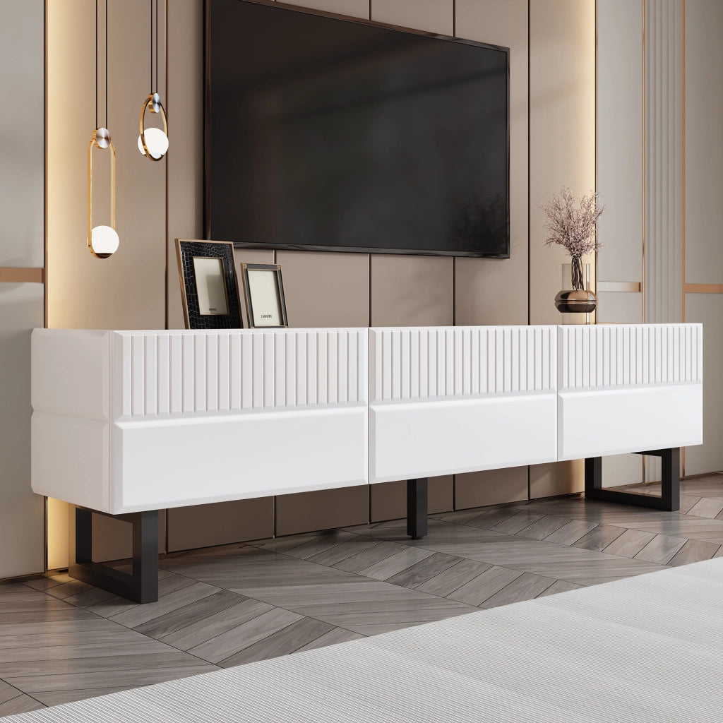 Cassettiera per TV nera e bianca in MDF e truciolare; lunghezza 170 cm