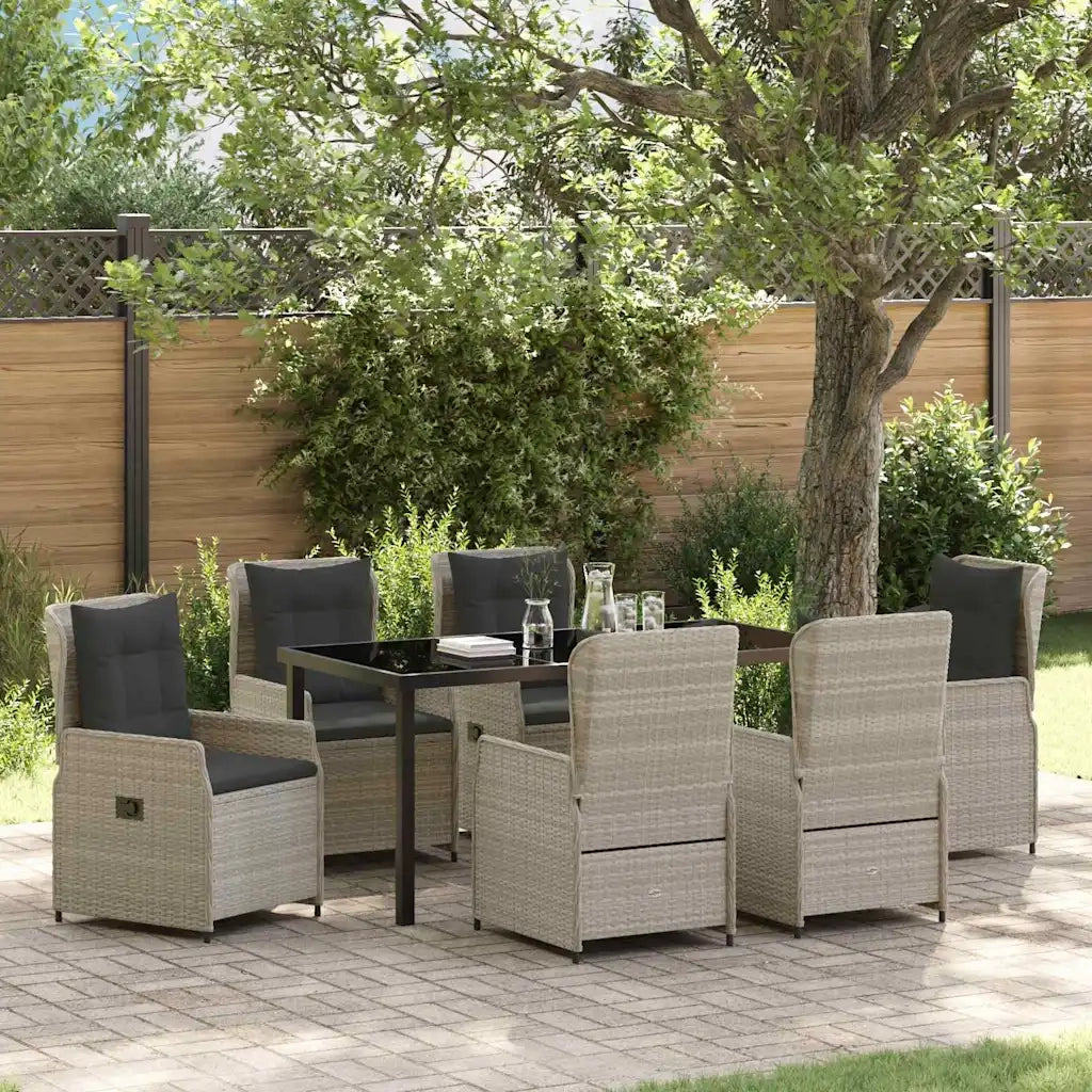 Set da Pranzo per Giardino 7 pcs Grigio chiaro polyrattan