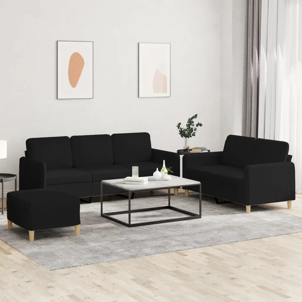Set di Divani 3 pz con Cuscini Nero in Tessuto 3202130