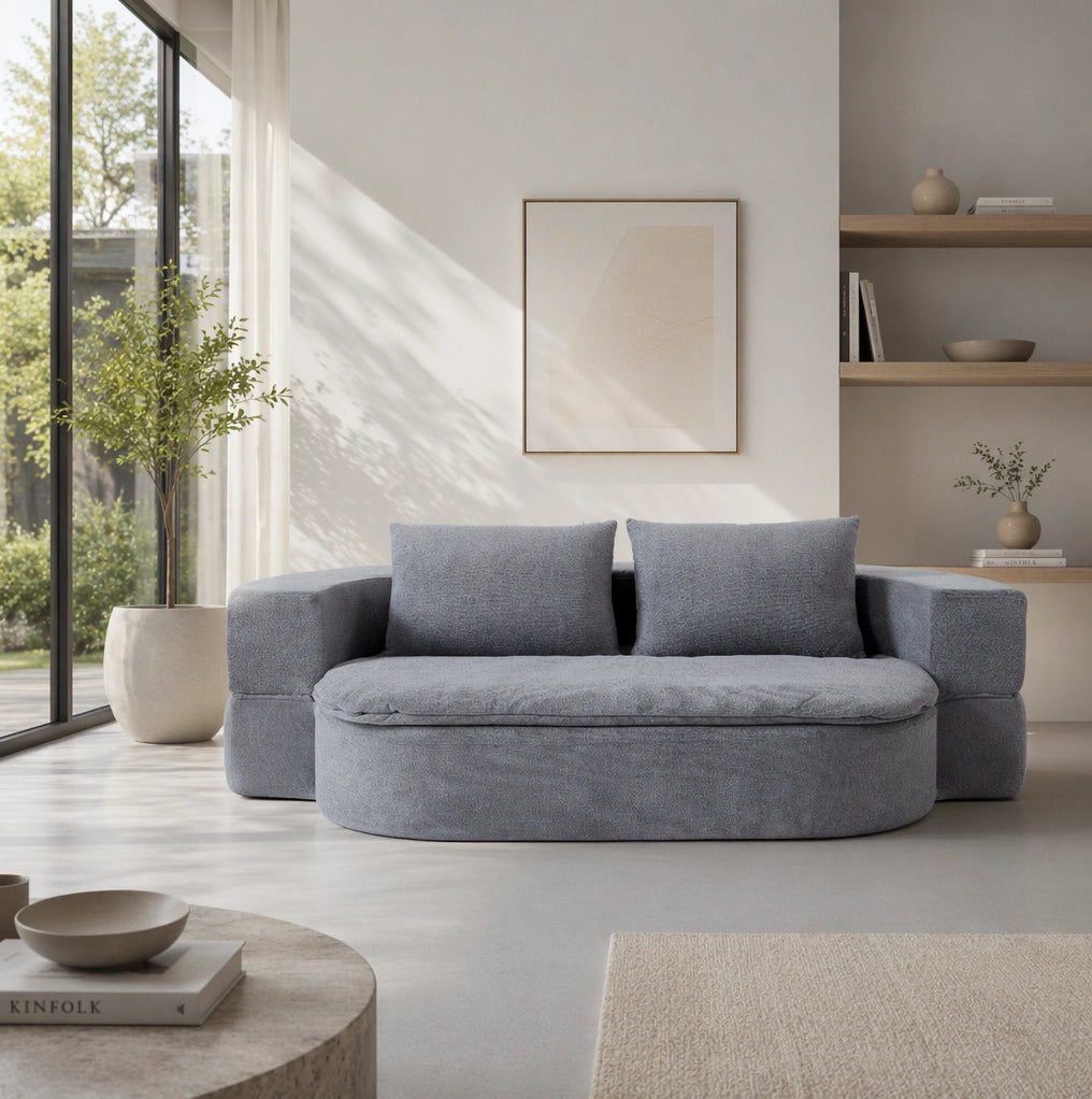 Divano letto pieghevole 3 in 1 in flanella grigio chiaro; con coperta