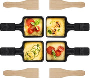 Pannetti per raclette, sostituzione, 4 pezzi, rivestimento antiaderente mini, pannetti per raclette, ghisa con 4 cucchiai in legno per accessori barbecue raclette (formato quadrato)