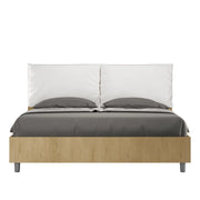 BS COM Letto matrimoniale con rete 160x200 Quercia cuscini similpelle bianco