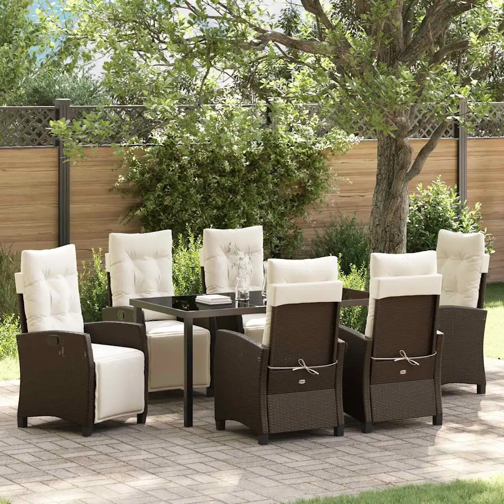 Set da Pranzo per Giardino con cuscino 7 pcs Marrone polyrattan