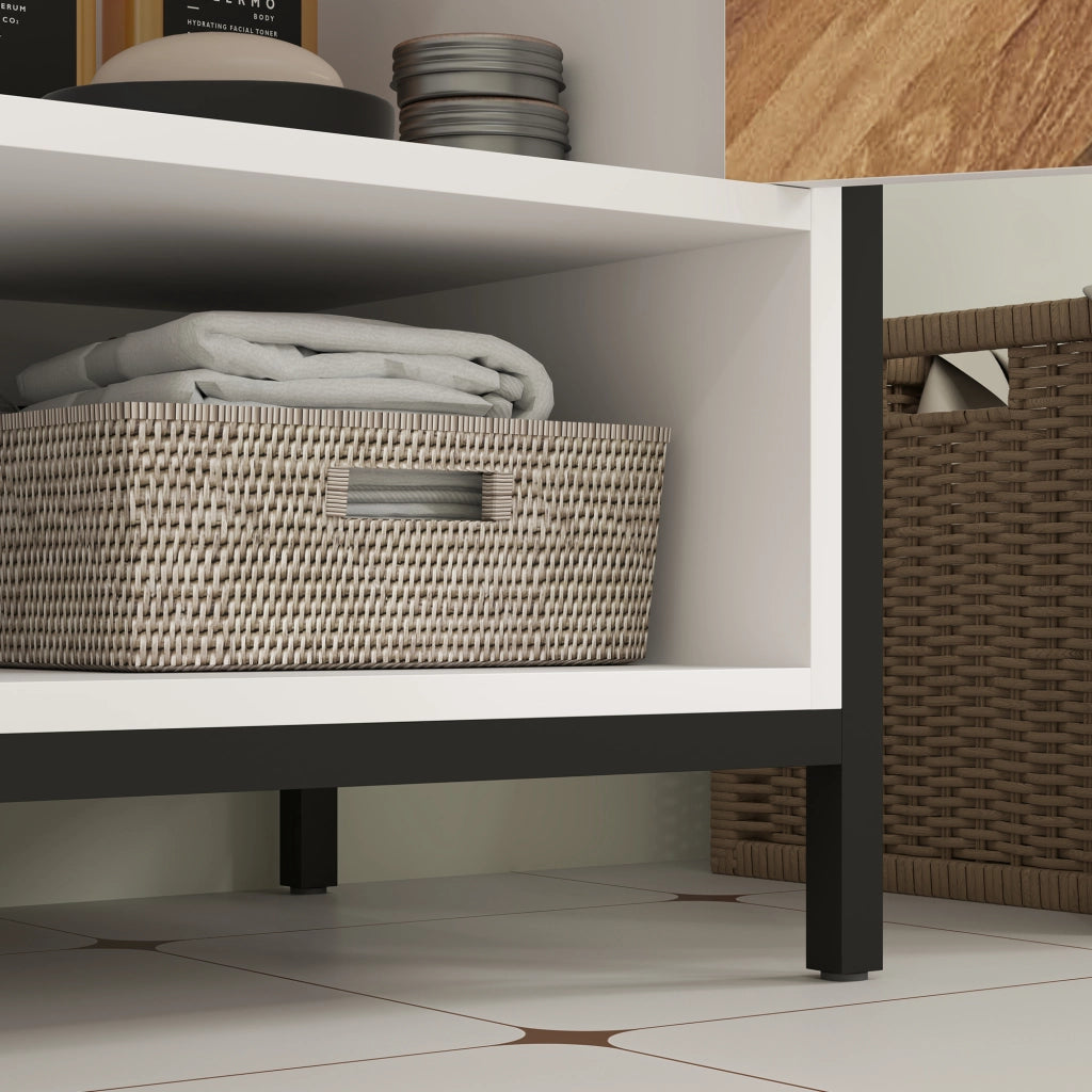 Mobiletto Sottolavabo con Ante e Ripiano ¨C zephmum ¨C Crema e Nogal 80x40x60 cm