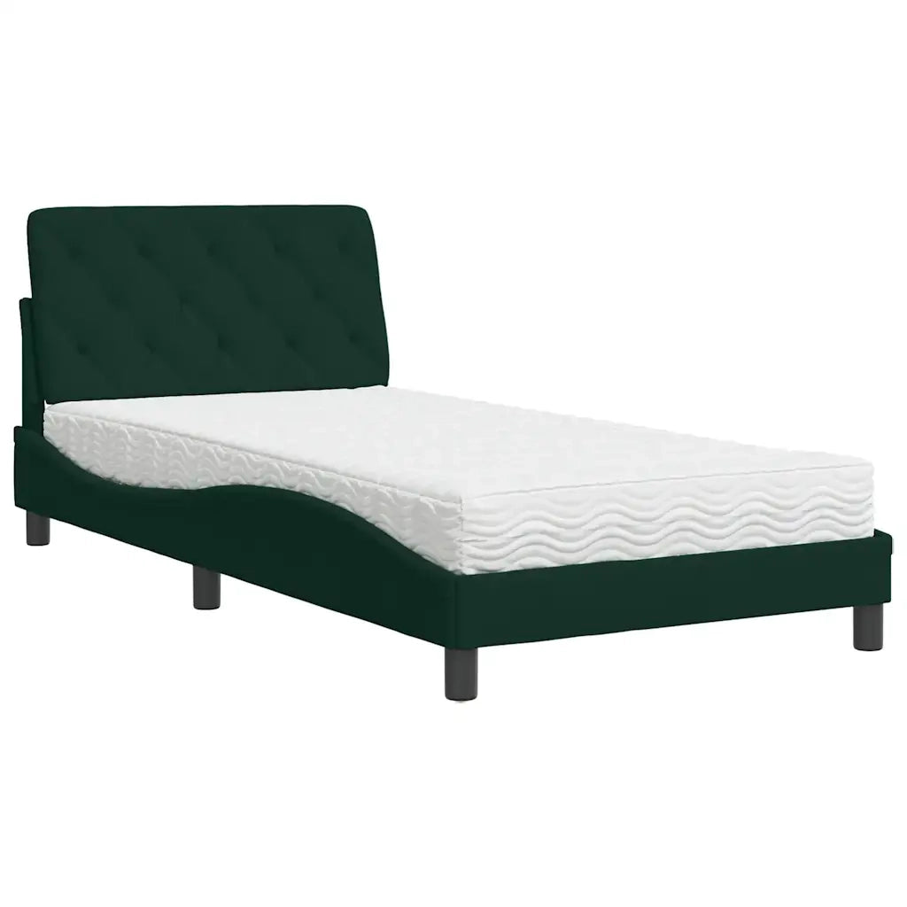 Letto con Materasso Verde Scuro 100x200 cm in Velluto