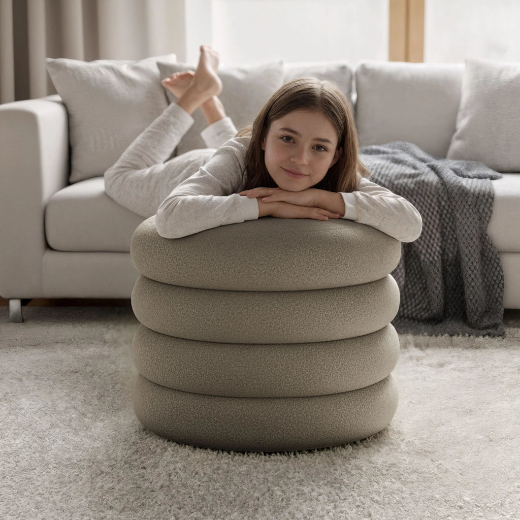 Pouf contenitore cilindrico in tessuto teddy 55 cm MOLLIS Moka