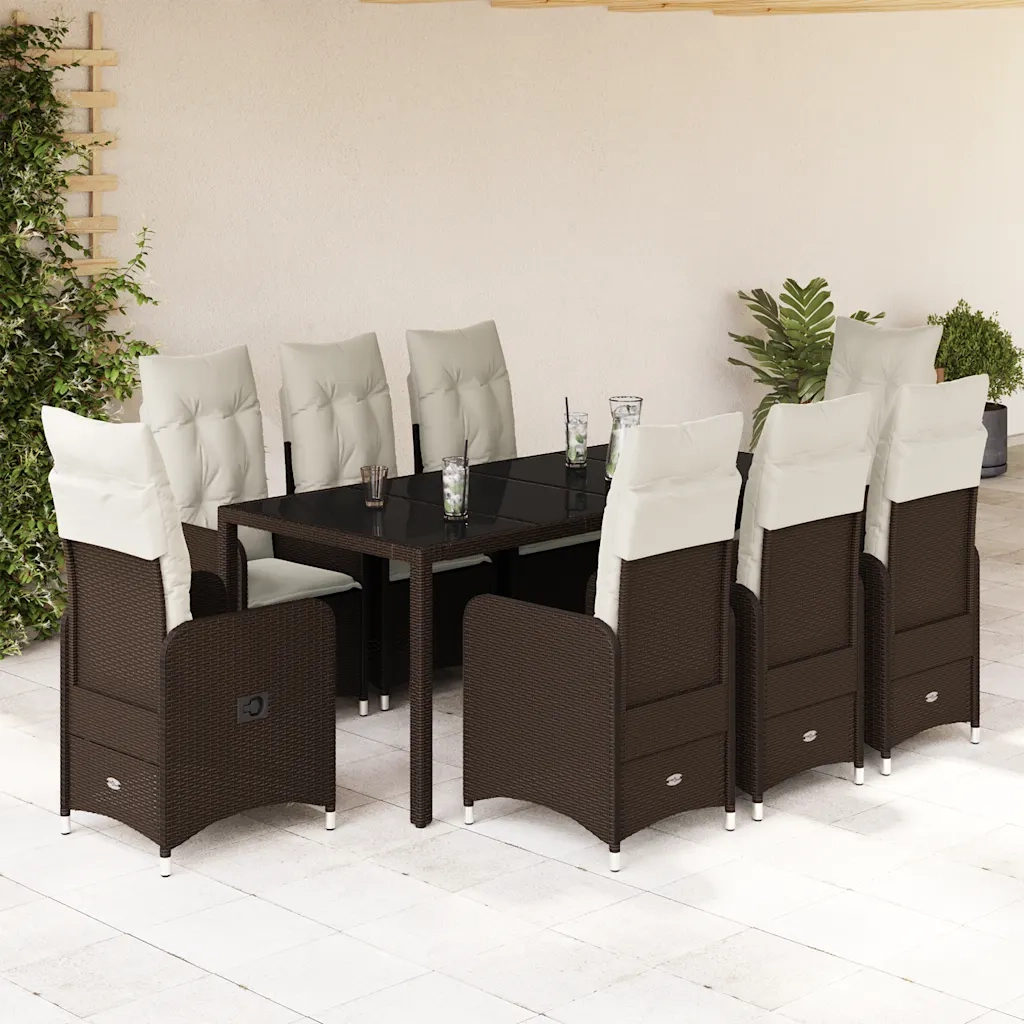 Set Bistrò da Giardino 9 pz con Cuscini in Polyrattan Marrone 3277071