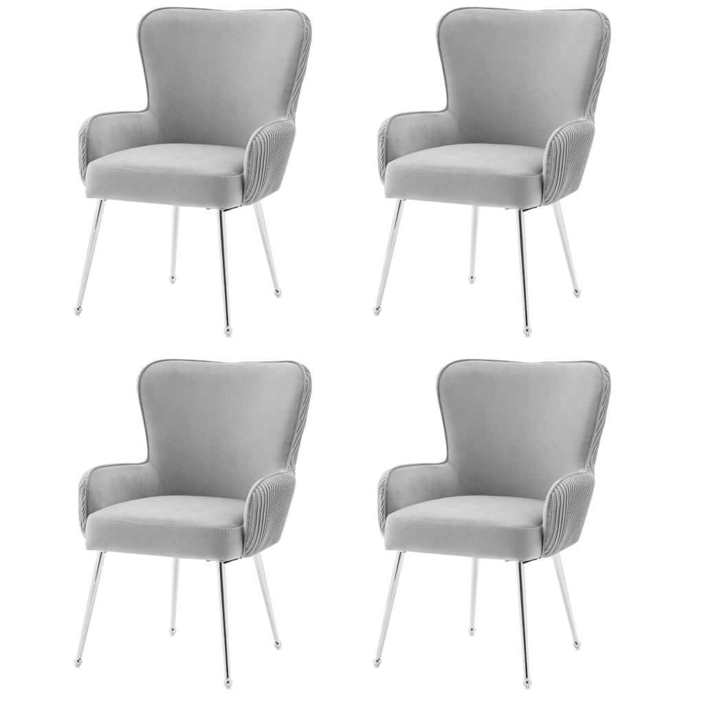 Sedia da pranzo set da 4 con braccioli e supporto lombare in velluto grigio con base metallica argento