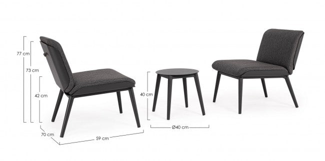 Set Tavolino e 2 Sedie da Giardino con Cuscini Isabela Antracite