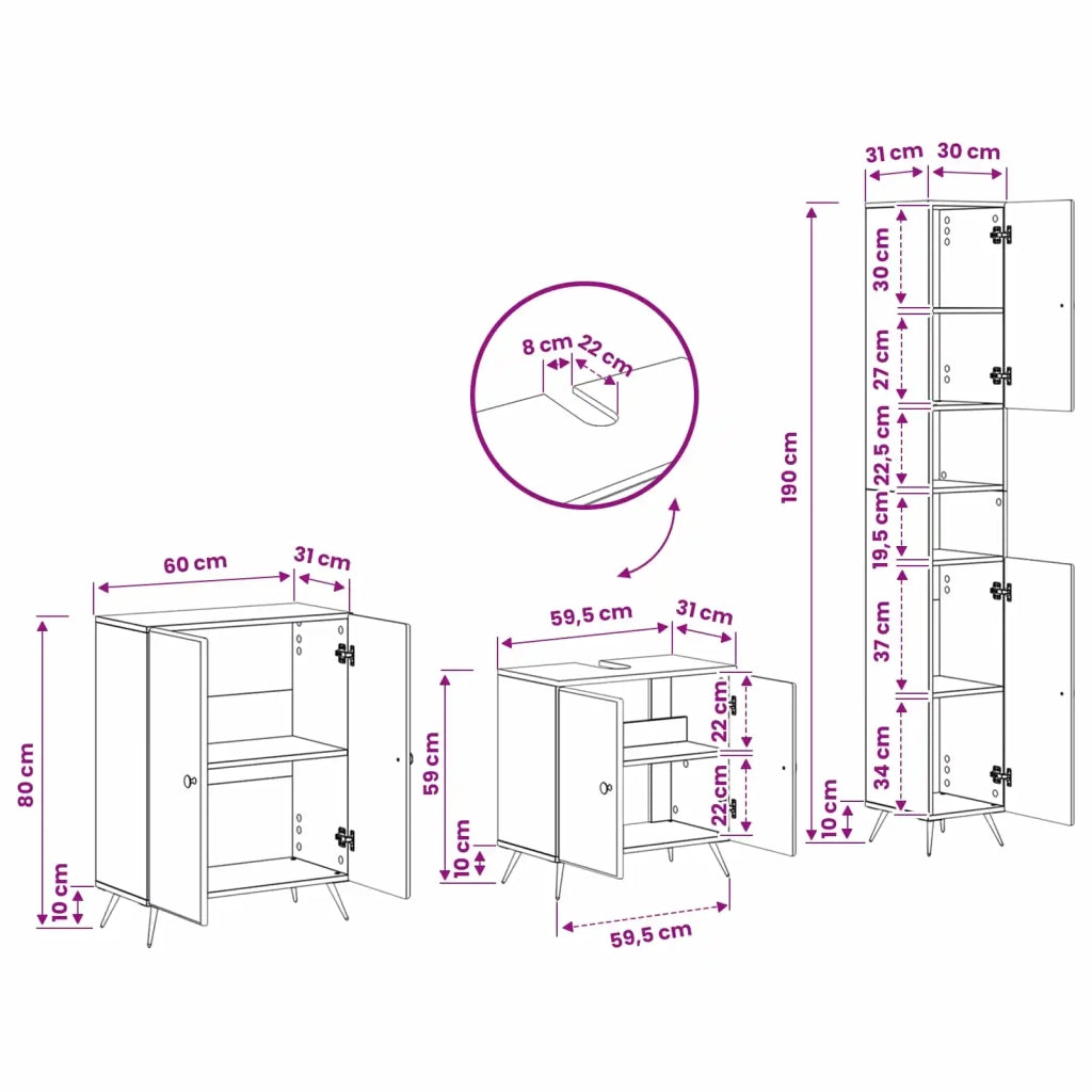 Set di armadietti da bagno in 3 pezzi BREDA Bianco Lucido 3417481