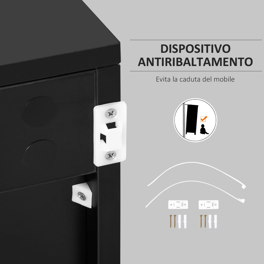 Mobiletto Multiuso per Casa e Ufficio con 2 Cassetti e 2 Armadietti, Apertura a Pressione, 79x36x74cm