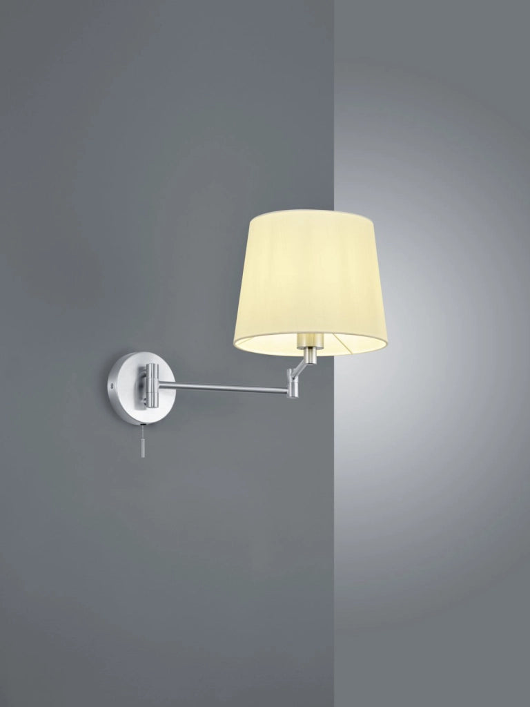 LYON APPLIQUE DOPPIO SNODO ACCIAIO SATINATO CON PARALUME BIANCO L. 68,5CM, D.25,5CM 1 LUCE ATTACCO E27
