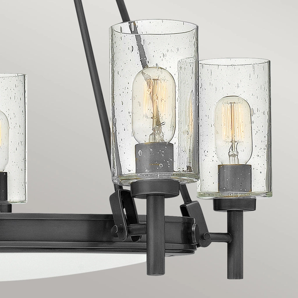 Lampadario Collier Hinkley nero 5 luci vetro opale