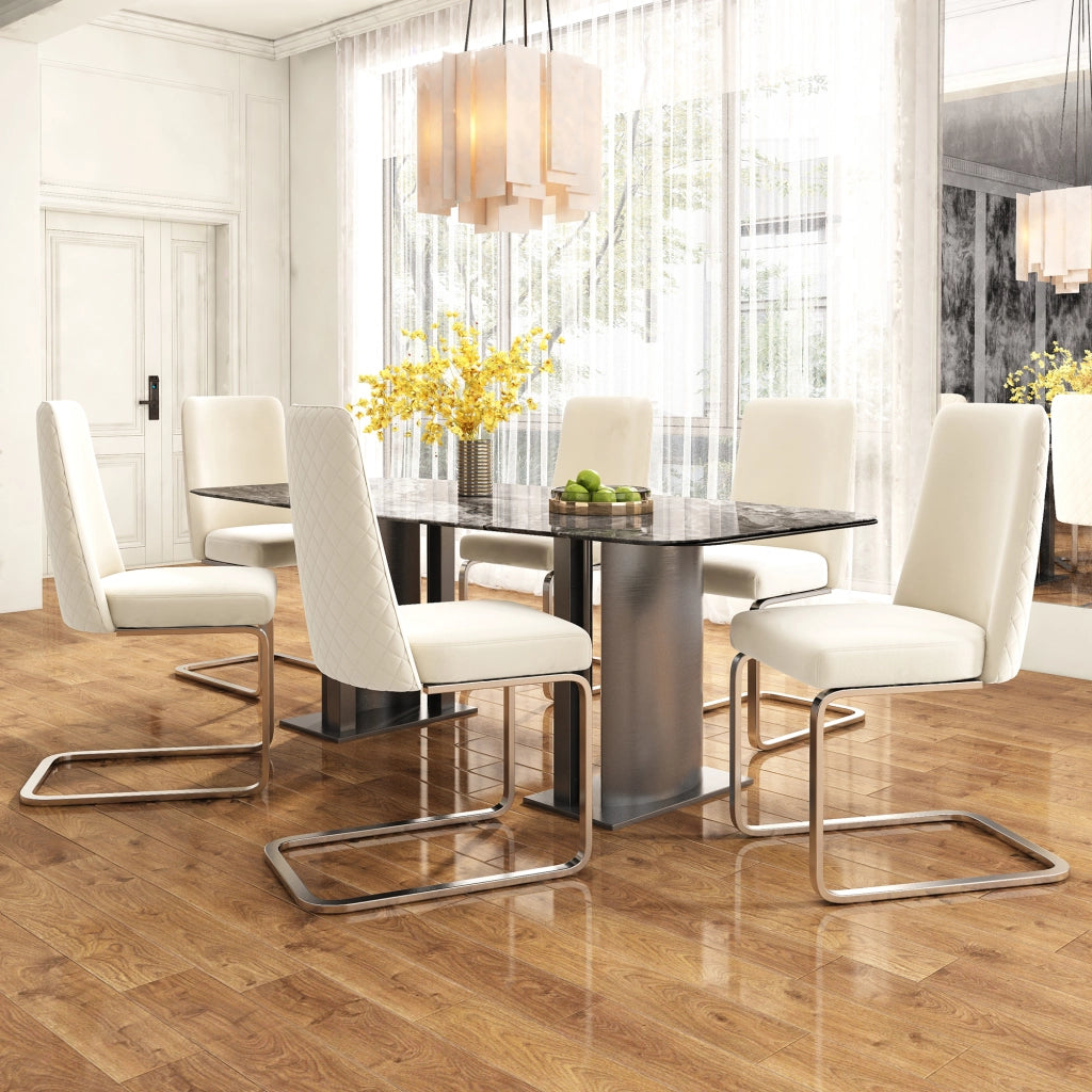 SEDIA da pranzo in velluto, set da 4 pezzi, beige, gambe in metallo