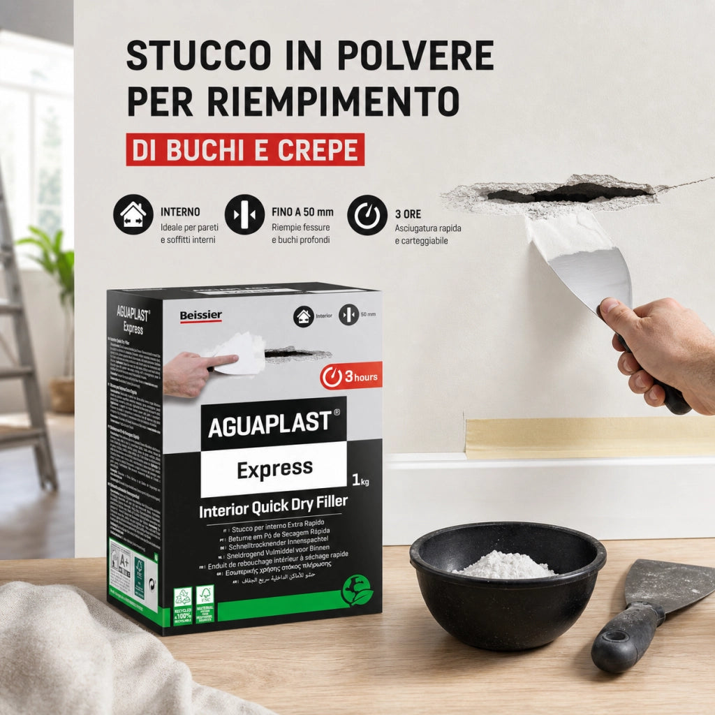 Aguaplast express stucco in polvere extra rapido per ambienti umidi 1 kg