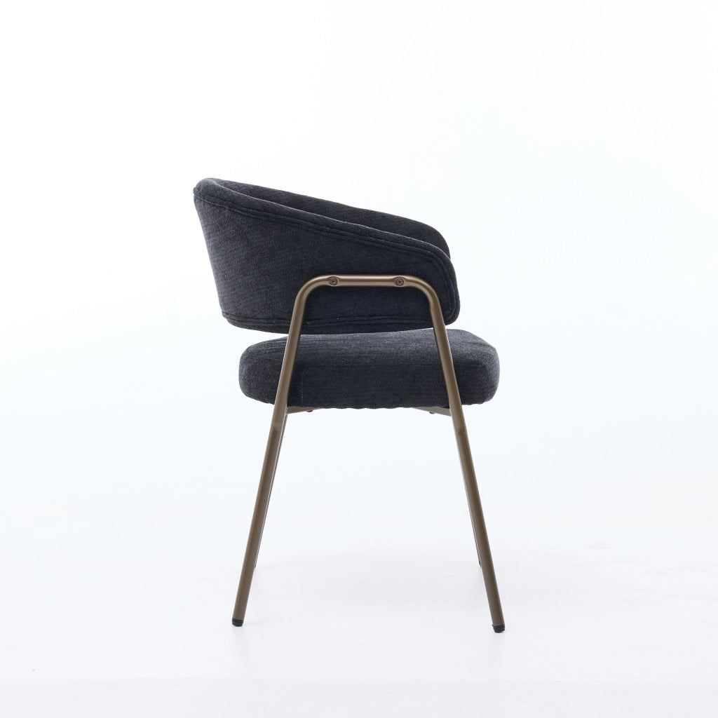 Sedia da Pranzo Imbottita con Braccioli ¨C Xylo ¨C Chenille Nero, Gambe Metallo Ottone