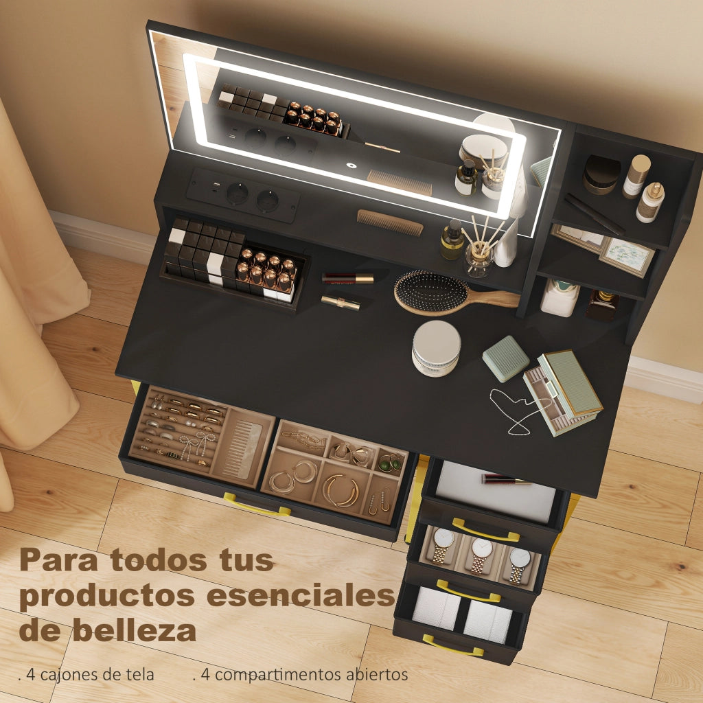 Cassettiera Trucco con Specchio e Luci LED ¨C Minimal ¨C Nero