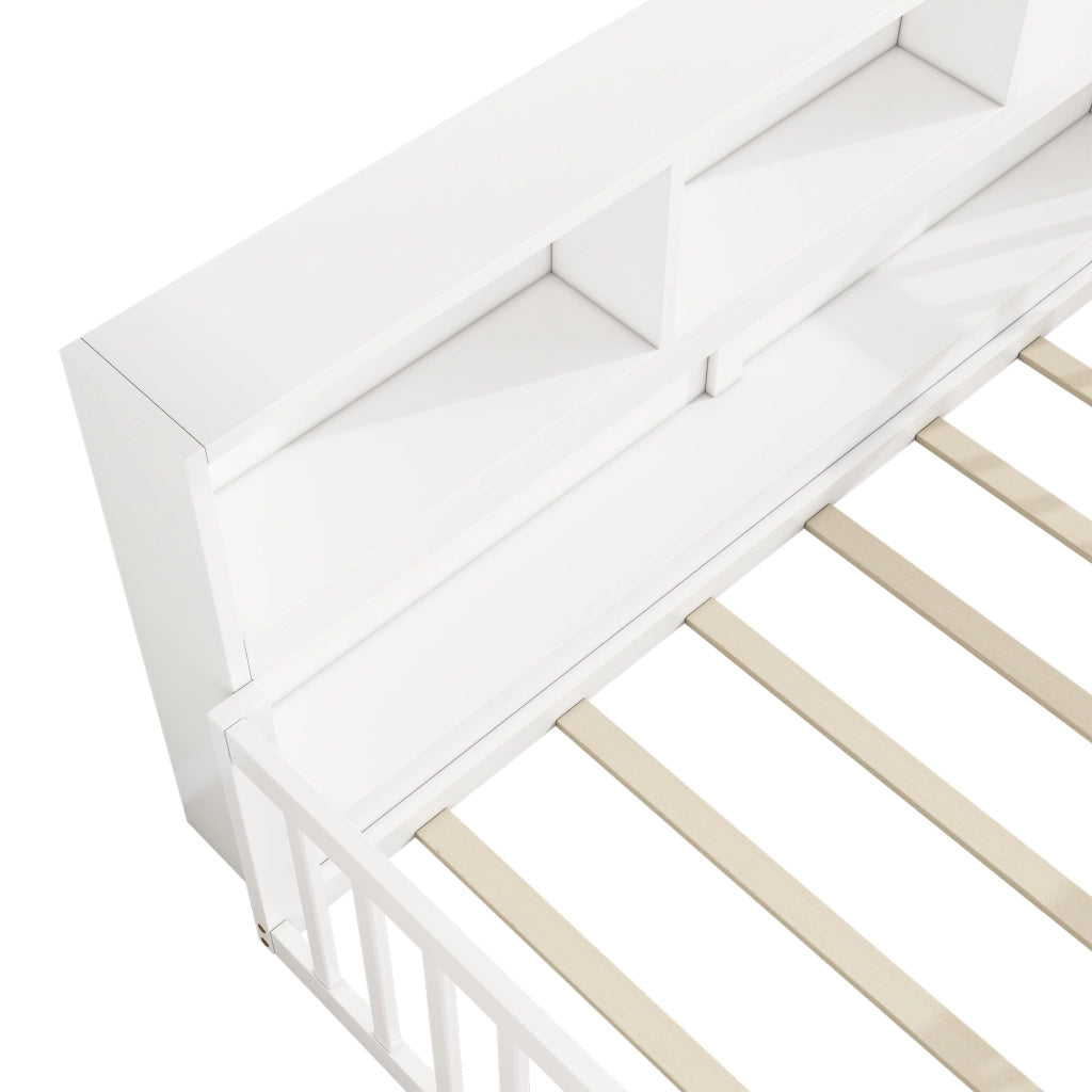 LETTO con sponde e vani laterali 90x200 cm in pino e MDF bianco
