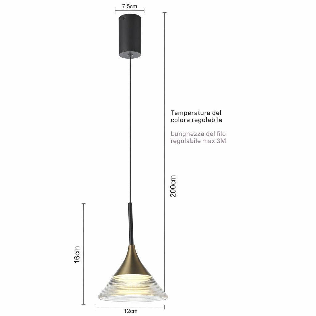 LAMPADA SOSPENSIONE LED 4W REGOLABILE 3 COLORI 3000K 4000K 6000K 400LM LP015